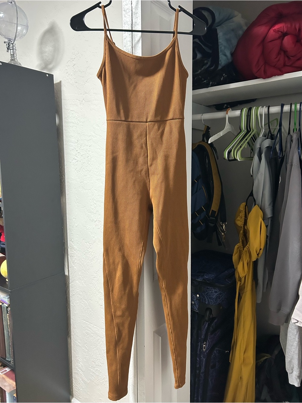 wild fable Ribbed Camel-Blend Spaghetti Strap Jumpsuit